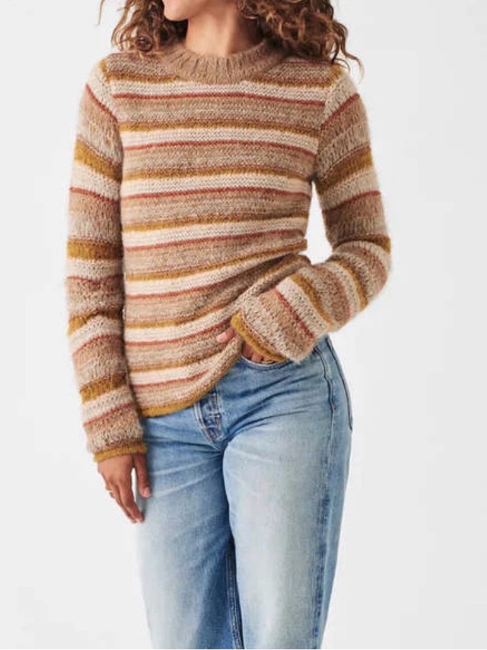 Faherty Alpaca Blend Striped Crewneck Sweater Women’s XS Earth Tone Peru